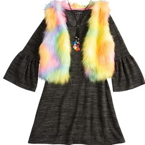🆕️  Dress Rainbow Faux Fur Vest & Necklace